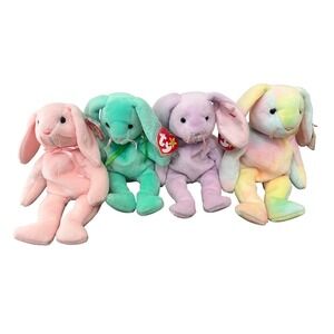 Ty Beanie Babies Hippity Hoppity Floppity Hippie Bunny Rabbit Lot 4 VTG  Plush